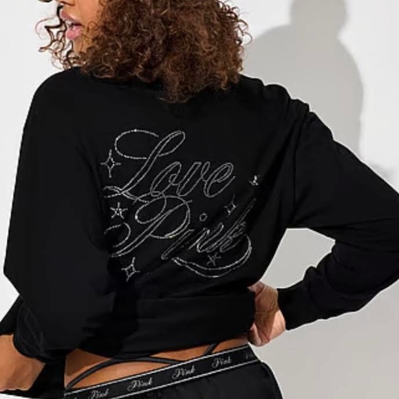 PINK Victoria's Secret Tops - PINK Victoria's Secret Black Long Sleeve Tee with Glitter Script